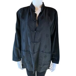 Black Tang Style Jacket Frog Closures Medallion Weave M
